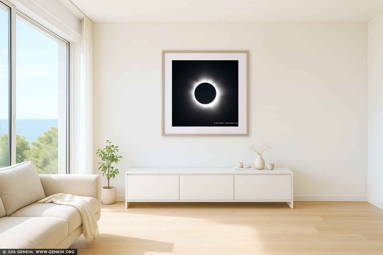 The Total Solar Eclipse 2012 wall art in a contemporary living room interior