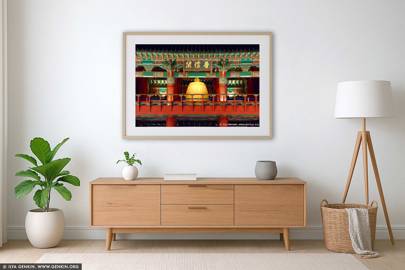 Boshingak Bell Pavilion in Seoul, South Korea wall art in a luxury living room interior