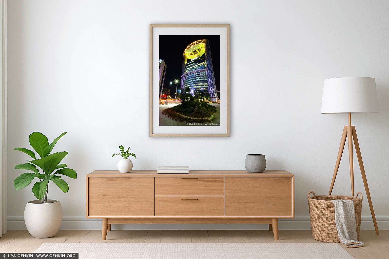 Jongno Tower in Seoul, South Korea wall art in a contemporary living room interior