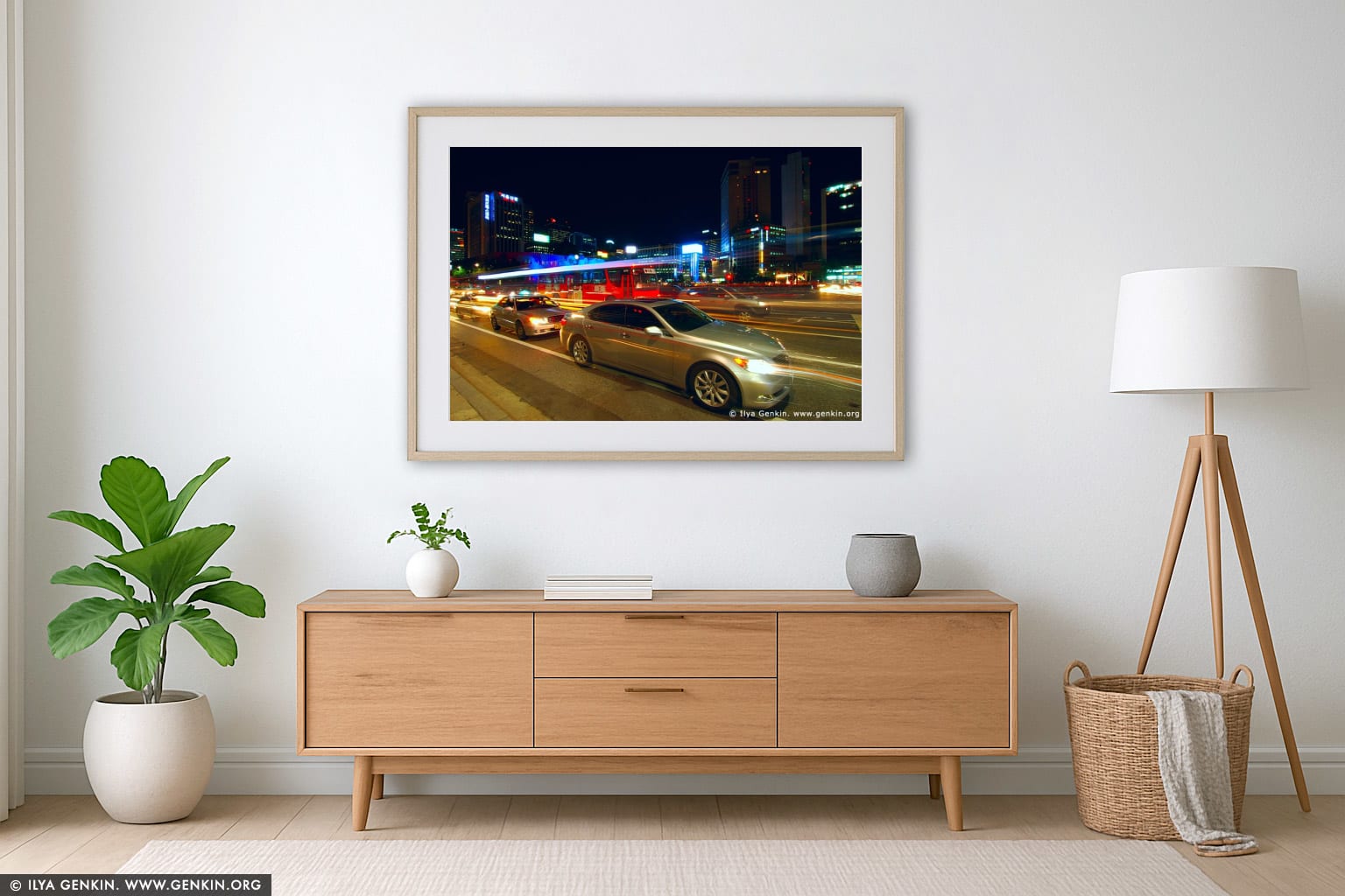 Seoul at Night, South Korea wall art in a luxury living room interior