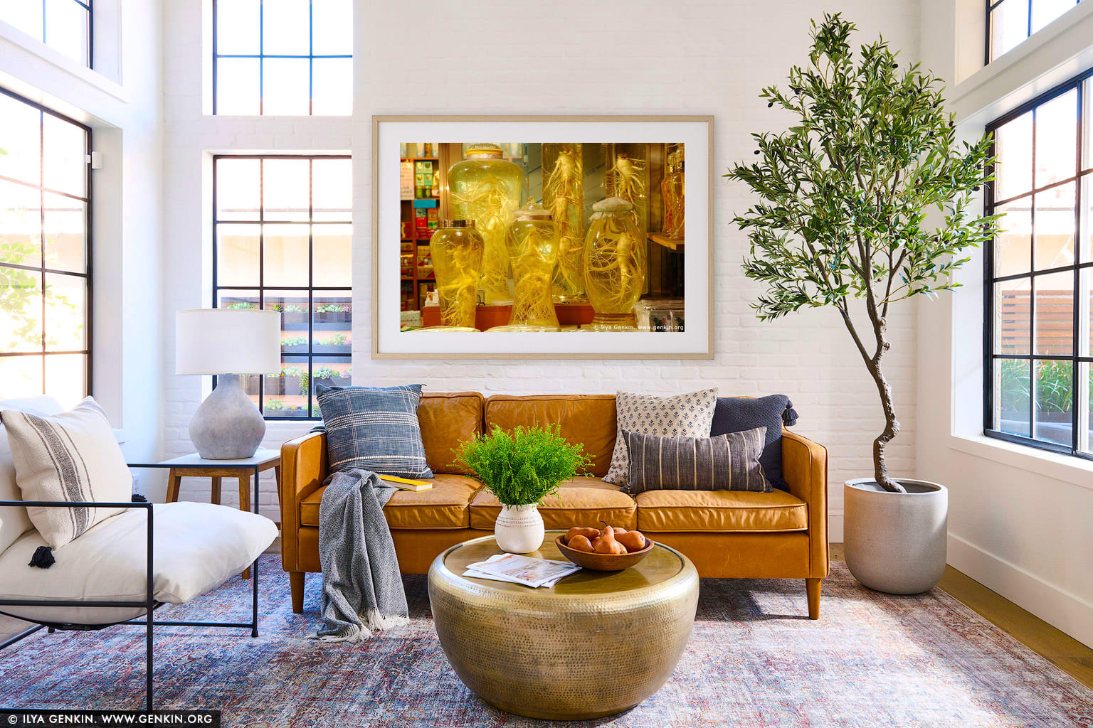 Ginseng Roots in Bottles in Namdaemun Market in Seoul, South Korea wall art in a minimalist living room interior