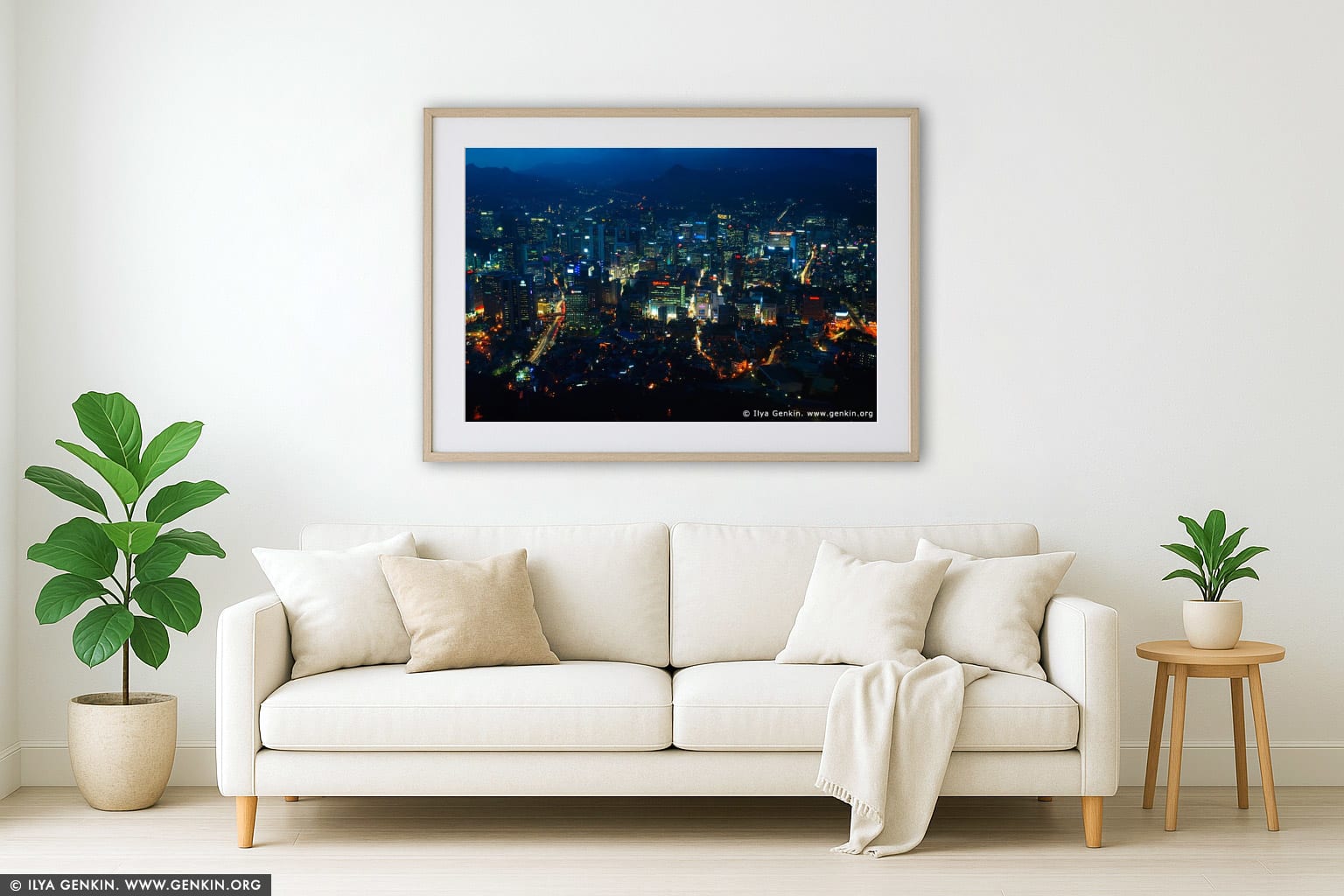Seoul city at Night wall art in a modern living room interior