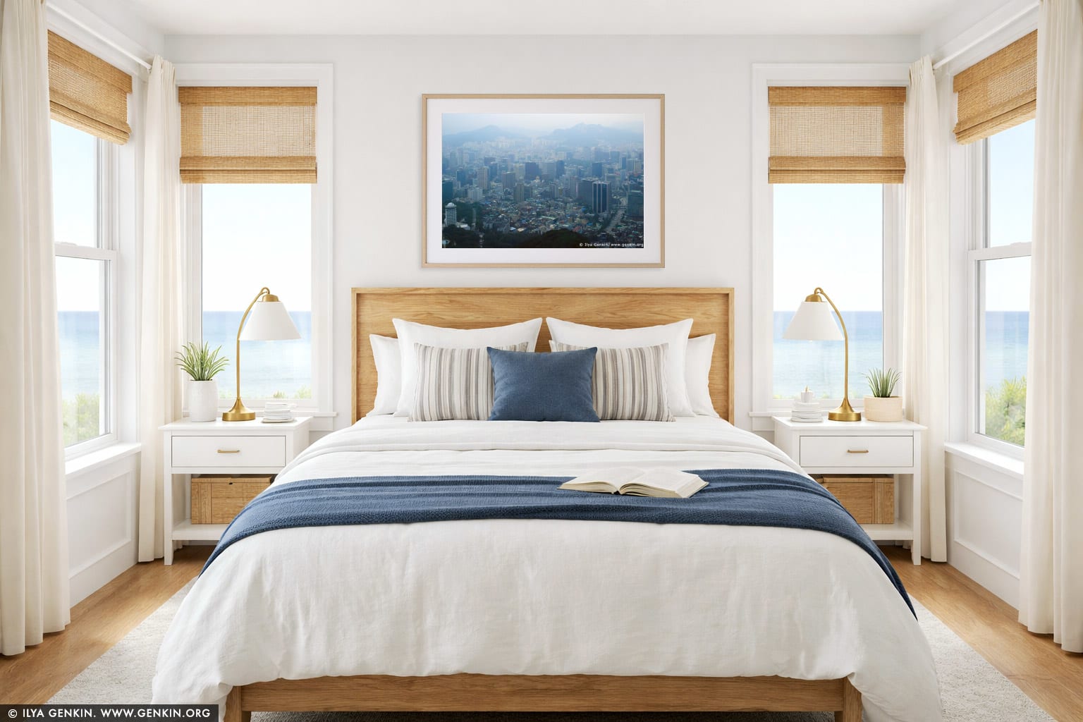 Seoul City wall art in a bedroom interior