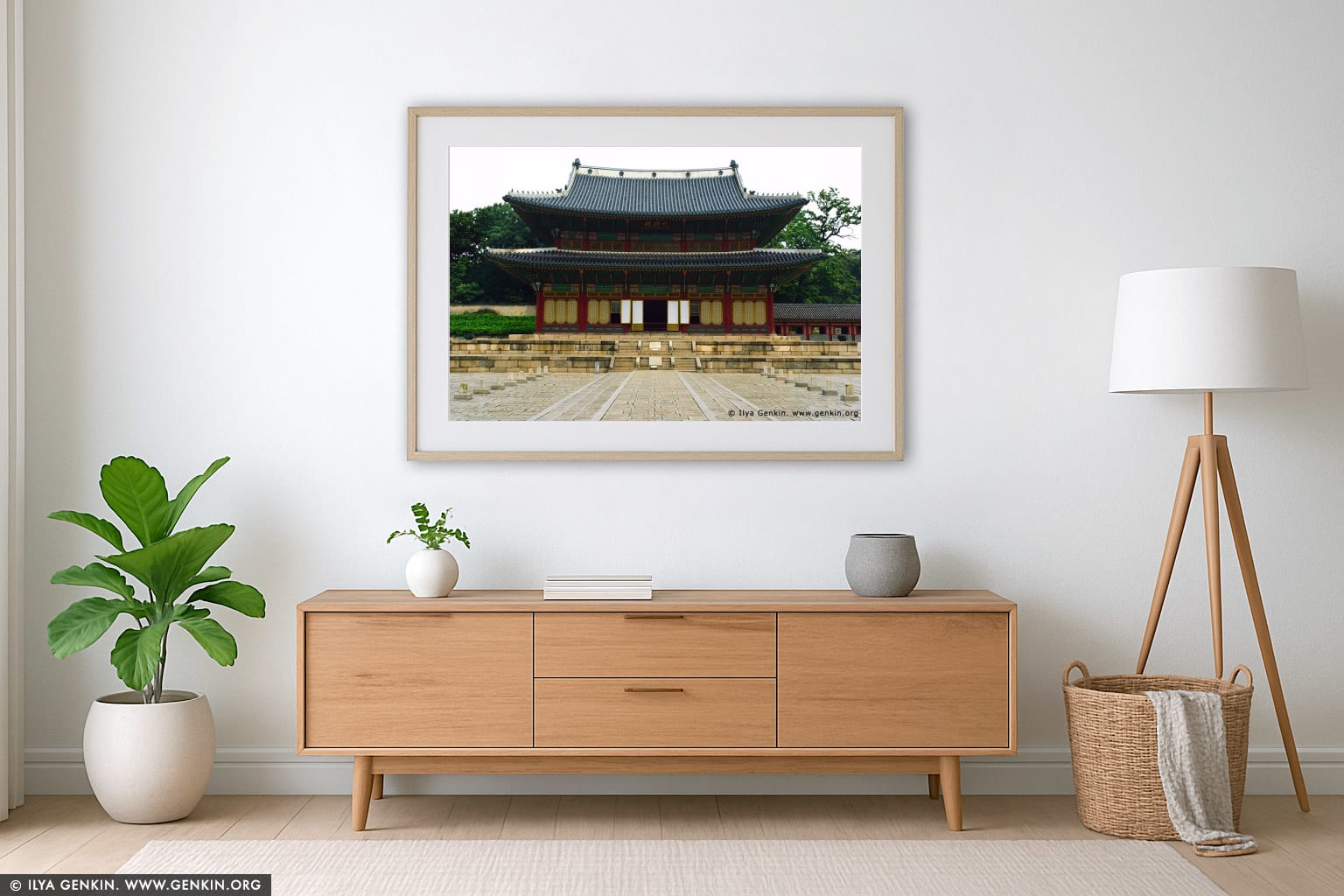 Injeongjeon Hall and Path of Rank Stones at Changdeokgung Palace in Seoul, South Korea wall art in a minimalist living room interior