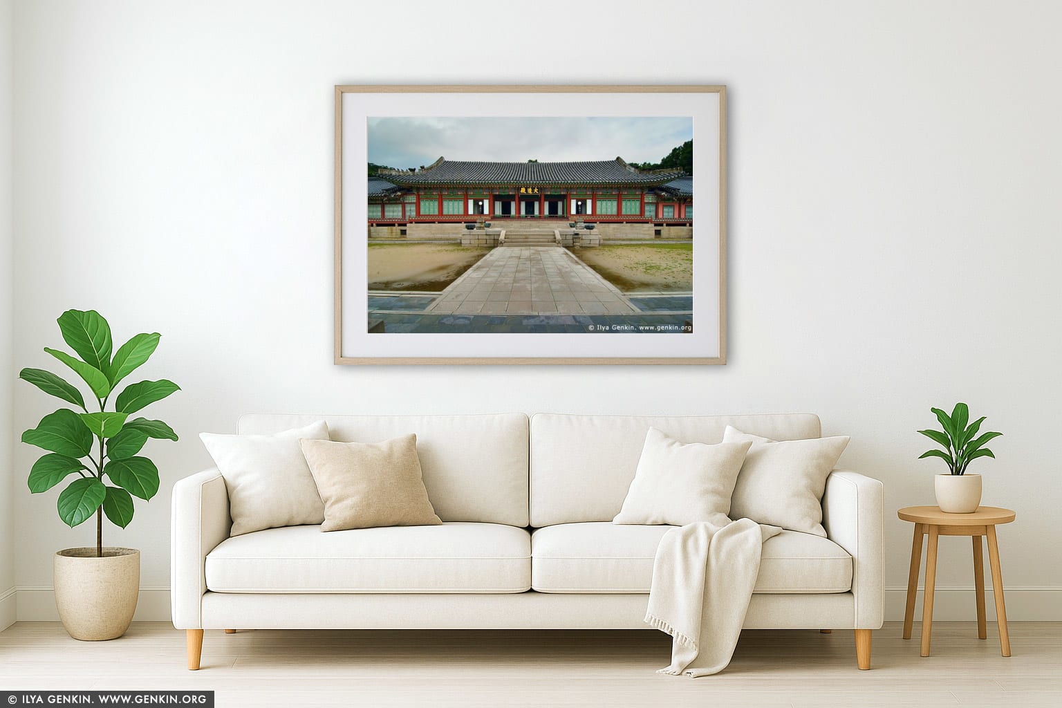 Daejojeon Hall at Changdeokgung Palace in Seoul, South Korea wall art in a modern living room interior