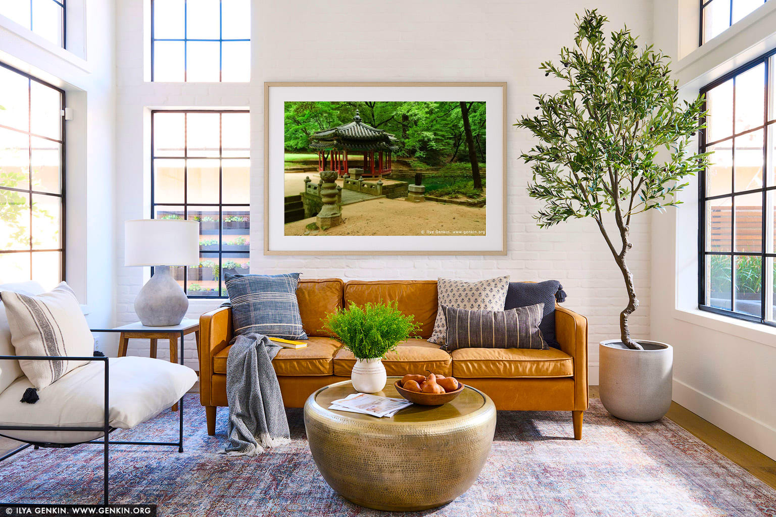 Jondeokjeong Pavilion at Changdeokgung Palace in Seoul, South Korea wall art in a modern living room interior