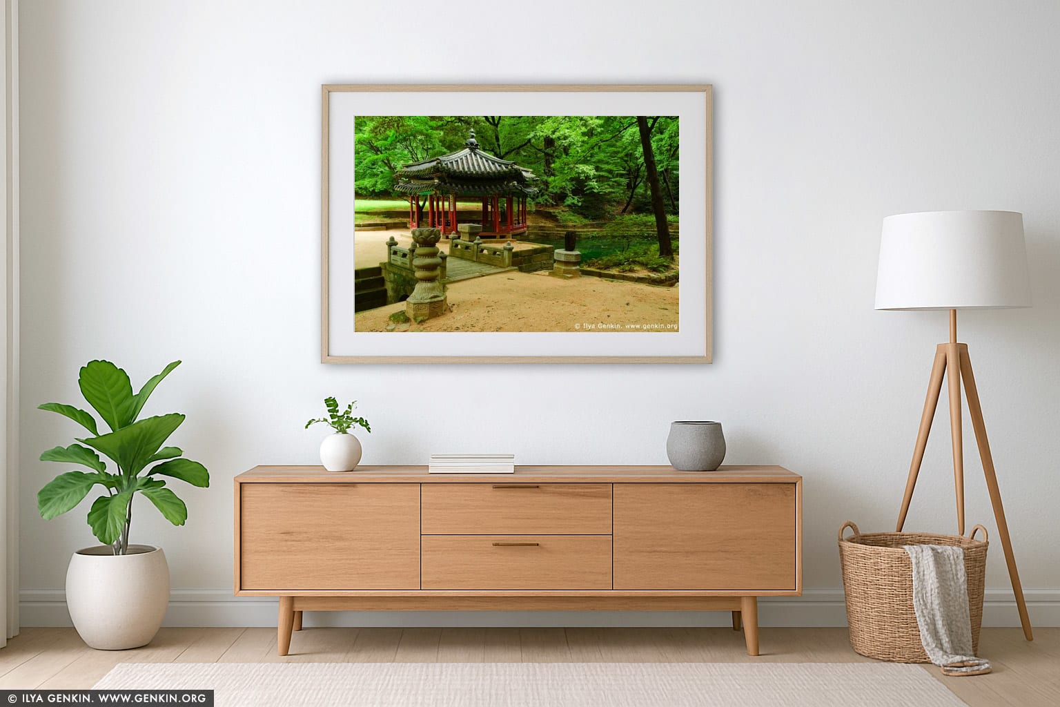 Jondeokjeong Pavilion at Changdeokgung Palace in Seoul, South Korea wall art in a contemporary living room interior