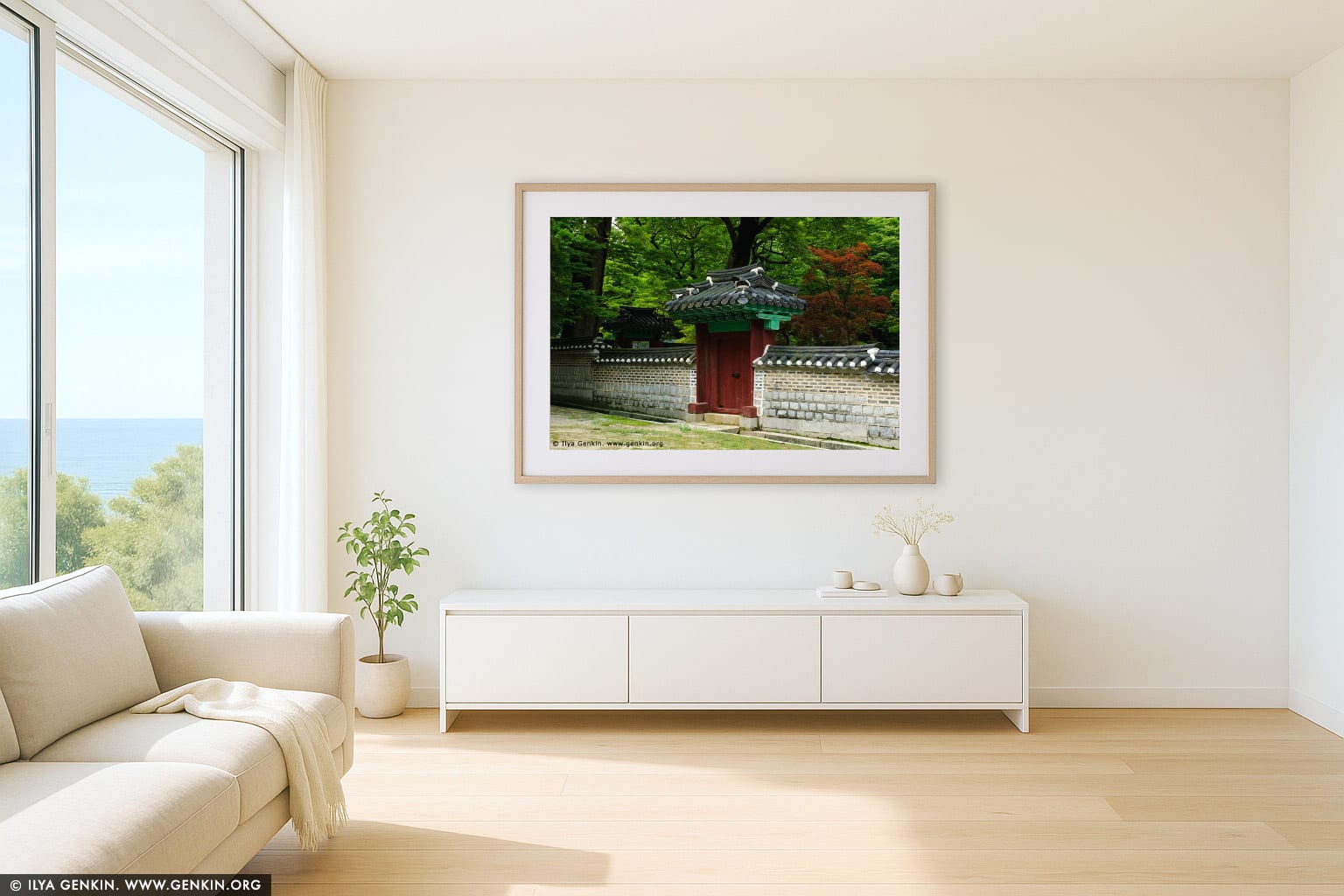 Door and Gateway Leading Into One of the Many Courtyards at Changdeokgung Palace in Seoul, South Korea wall art in a luxury living room interior