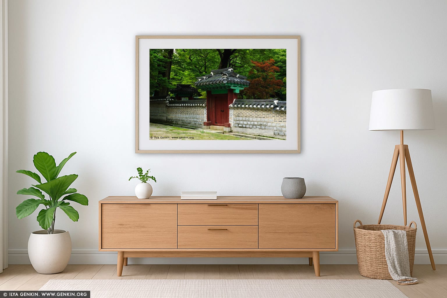 Door and Gateway Leading Into One of the Many Courtyards at Changdeokgung Palace in Seoul, South Korea wall art in a modern living room interior