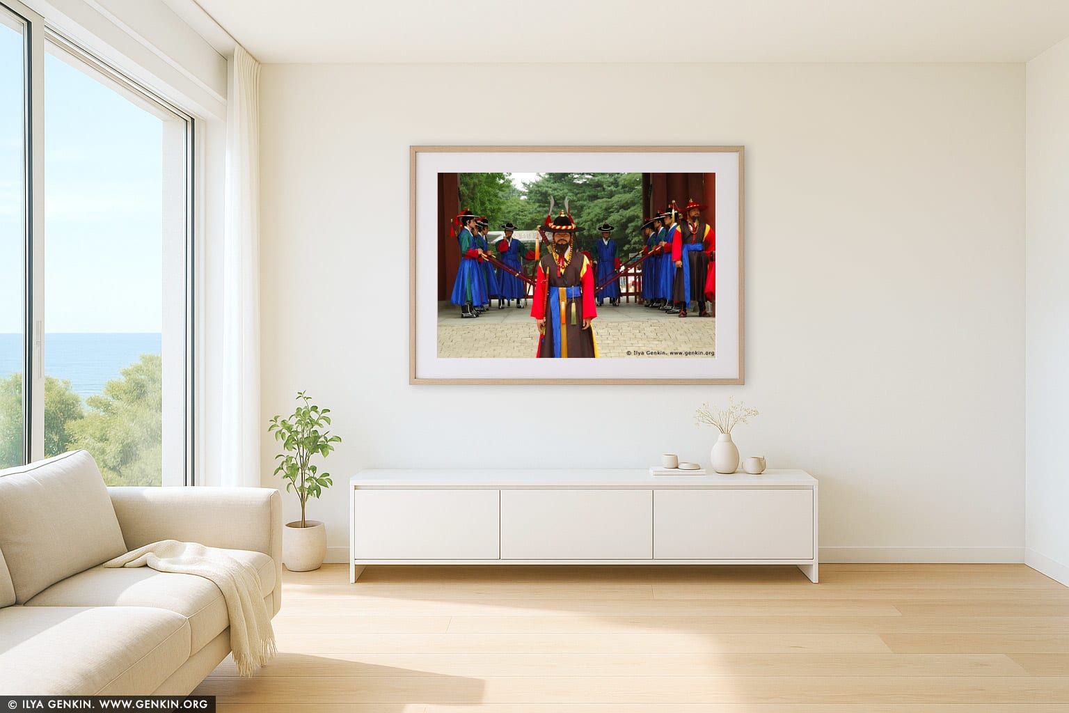 Captain of the Guard at Deoksugung Palace in Seoul, South Korea wall art in a minimalist living room interior