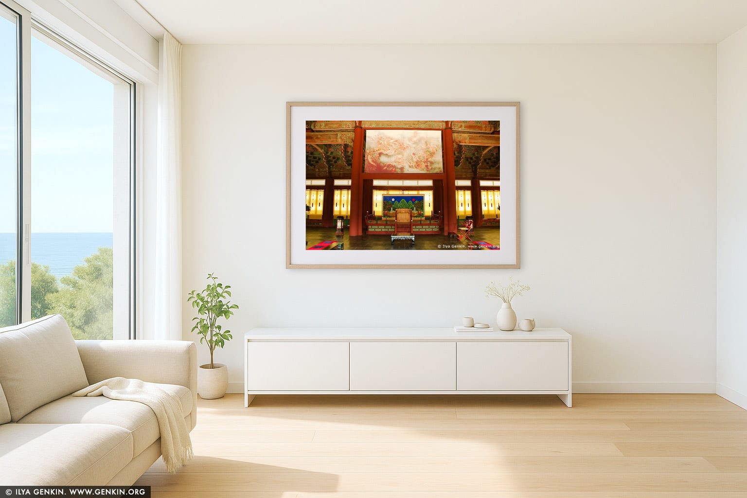 The Throne at Sajeongjeon Hall at Gyeongbokgung Palace in Seoul, South Korea wall art in a modern living room interior