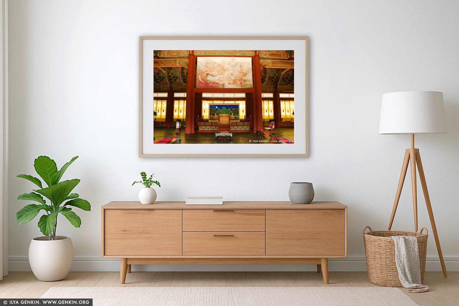 The Throne at Sajeongjeon Hall at Gyeongbokgung Palace in Seoul, South Korea wall art in a contemporary living room interior
