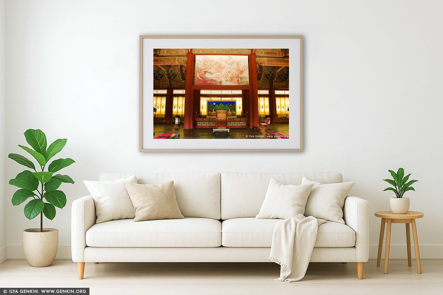 The Throne at Sajeongjeon Hall at Gyeongbokgung Palace in Seoul, South Korea wall art in a luxury living room interior