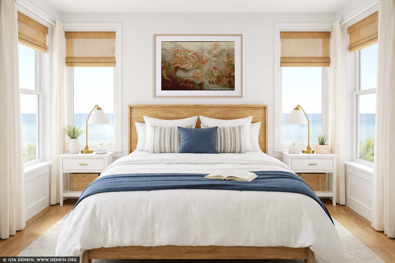 Painting of Dragon on the Wall of Sajeongjeon Hall at Gyeongbokgung Palace in Seoul, South Korea wall art in a bedroom interior