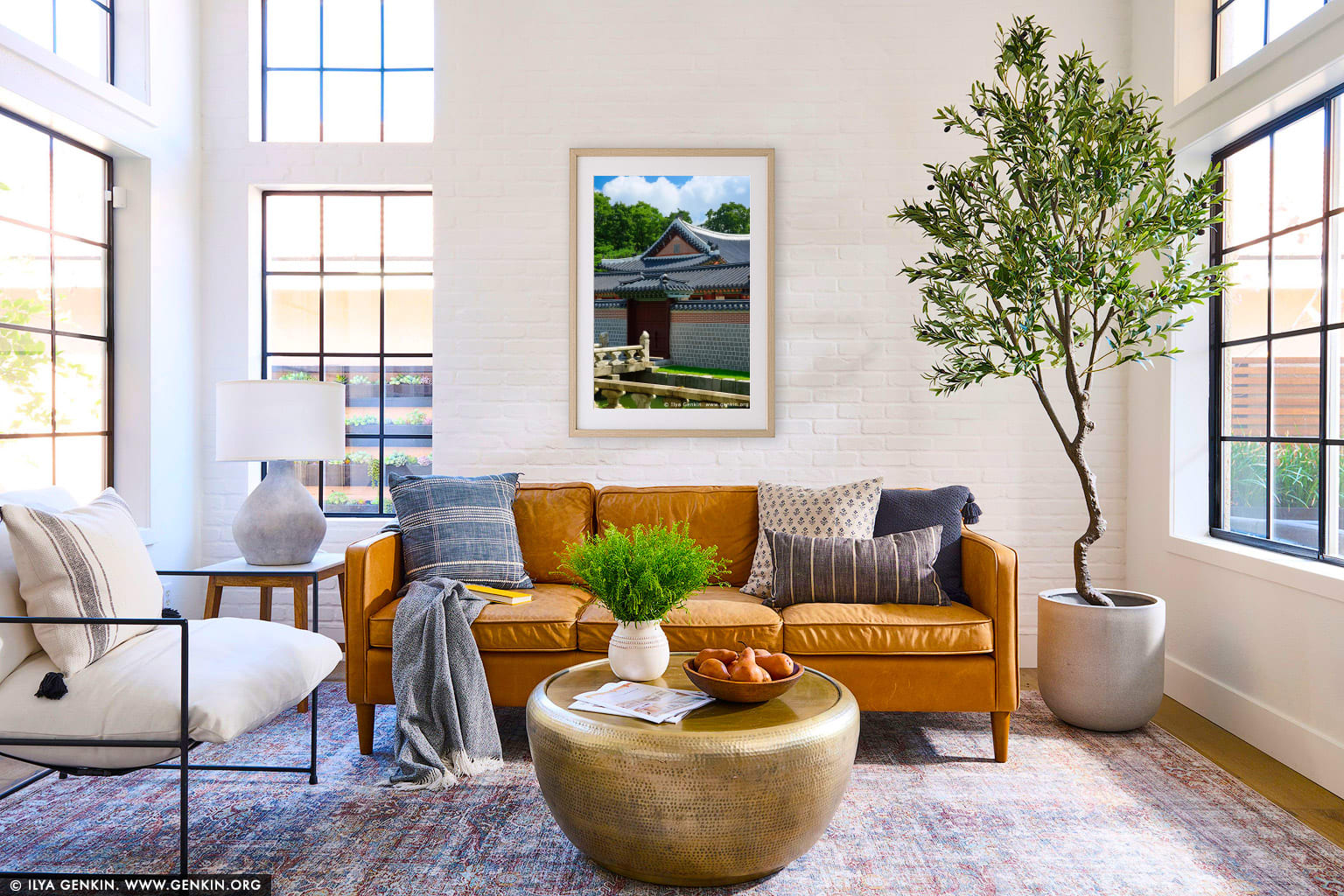 Inside Gyeongbokgung Palace in Seoul, South Korea wall art in a minimalist living room interior