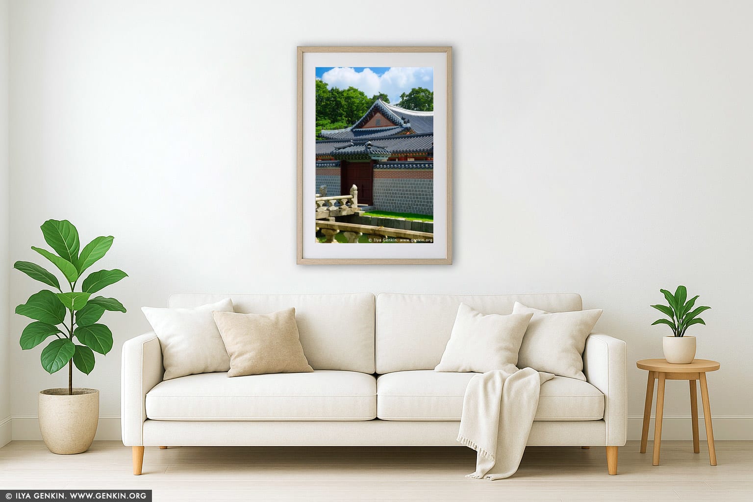 Inside Gyeongbokgung Palace in Seoul, South Korea wall art in a contemporary living room interior