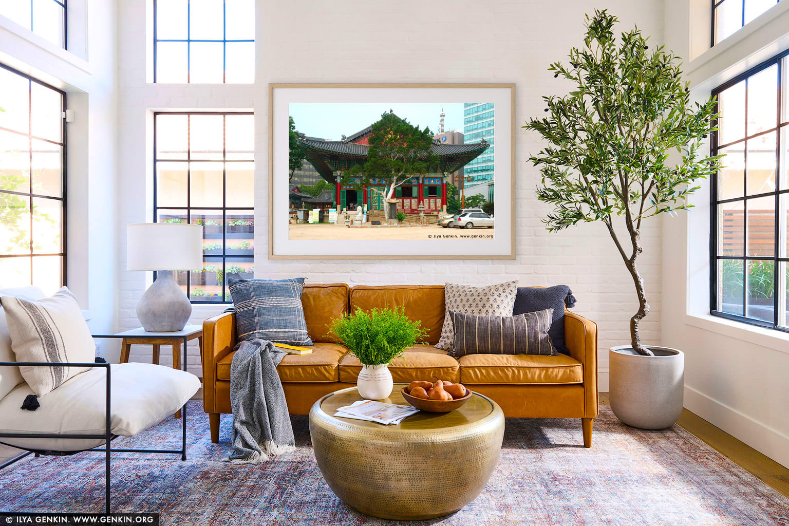 Jogyesa Temple in Seoul, South Korea wall art in a contemporary living room interior