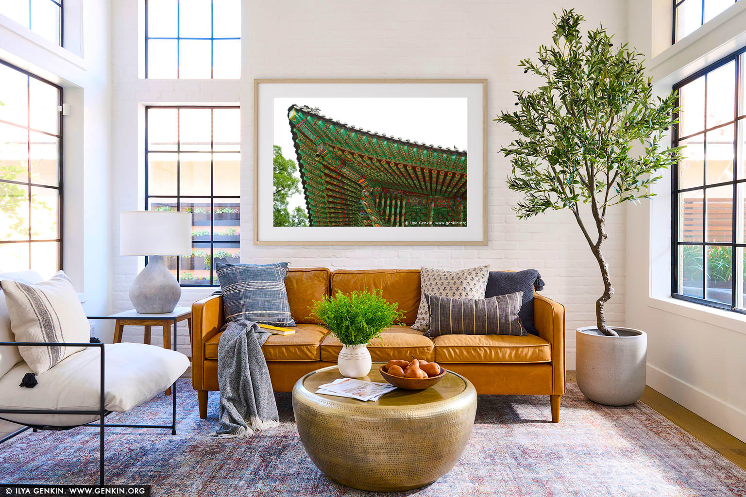 Roof Decoration at Jogyesa Temple in Seoul, South Korea wall art in a minimalist living room interior