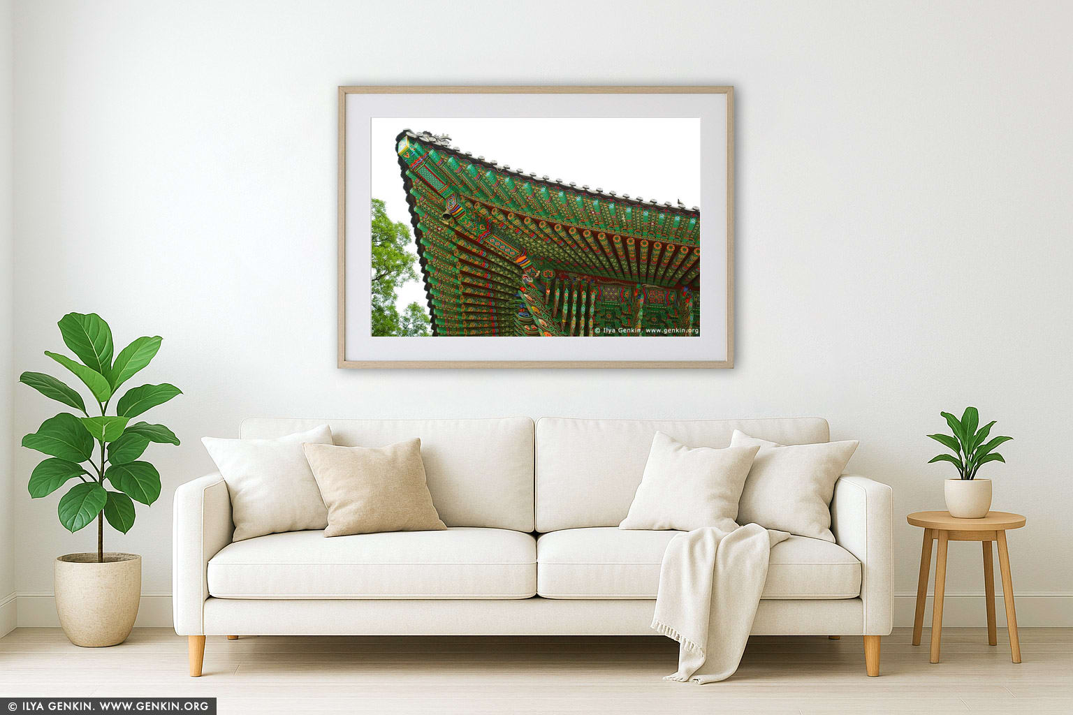 Roof Decoration at Jogyesa Temple in Seoul, South Korea wall art in a contemporary living room interior
