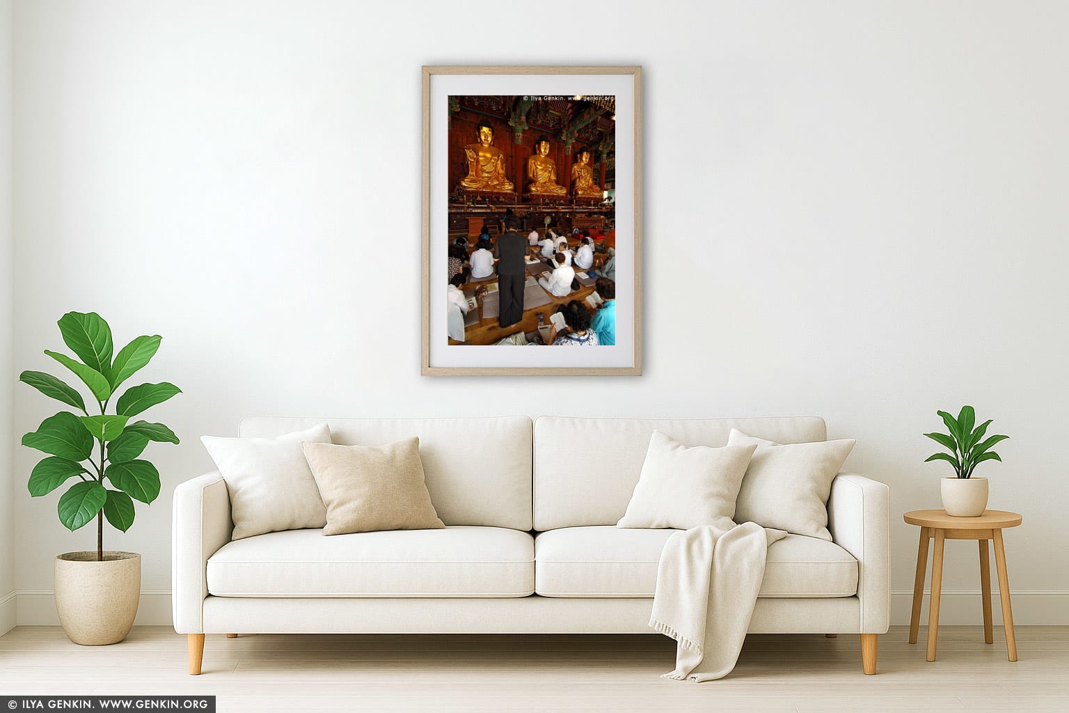 In Prayer for Buddha Inside Jogyesa Temple in Seoul, South Korea wall art in a luxury living room interior
