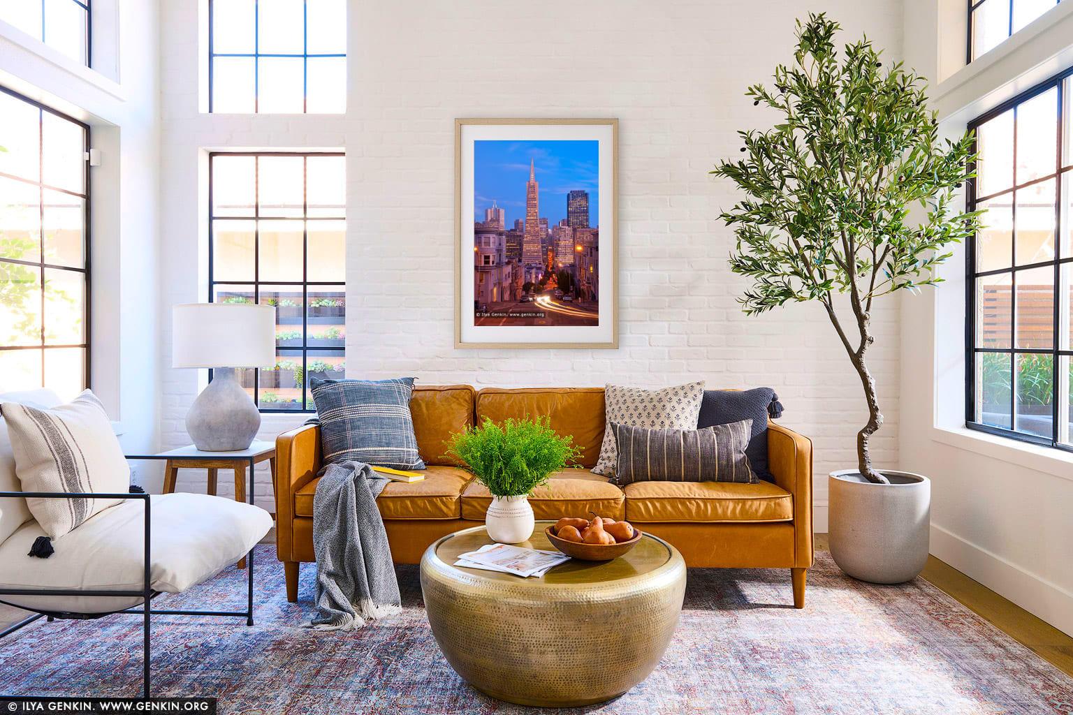 Transamerica Pyramid at Dusk wall art in a contemporary living room interior