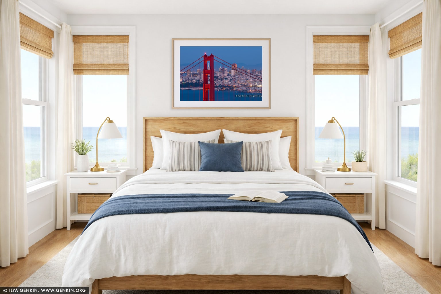 Thread the Needle - The Golden Gate Bridge wall art in a bedroom interior