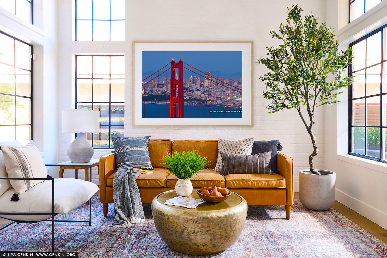 Thread the Needle - The Golden Gate Bridge wall art in a minimalist living room interior