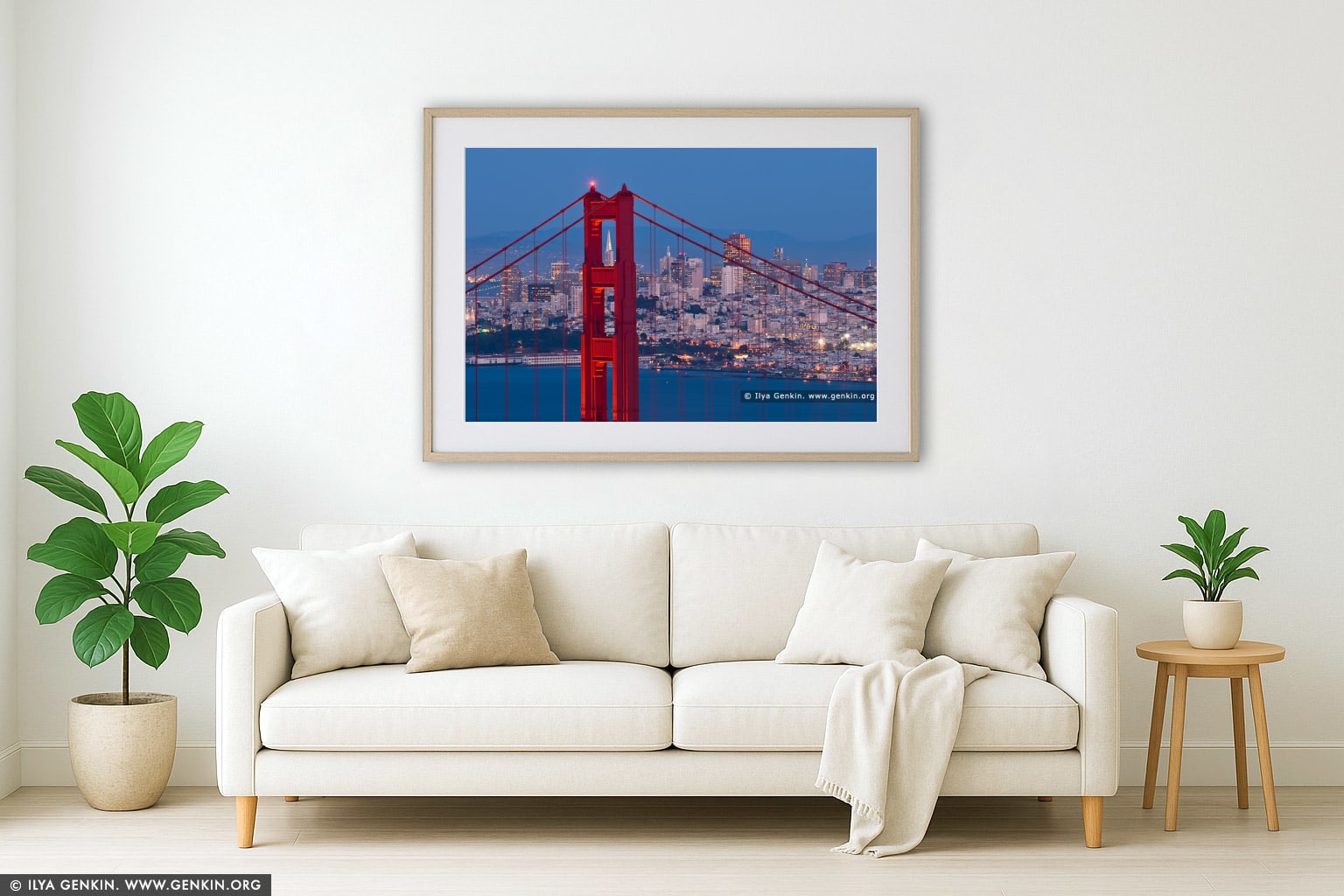 Thread the Needle - The Golden Gate Bridge wall art in a contemporary living room interior