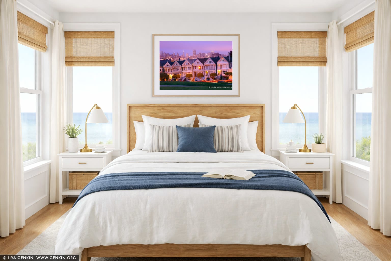 The Painted Ladies at Dusk wall art in a bedroom interior