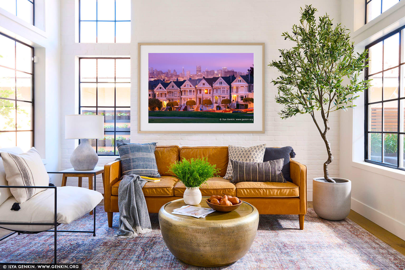 The Painted Ladies at Dusk wall art in a contemporary living room interior