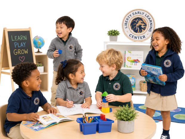 Early learning classroom children graphic for a school apparel or campaign concept.