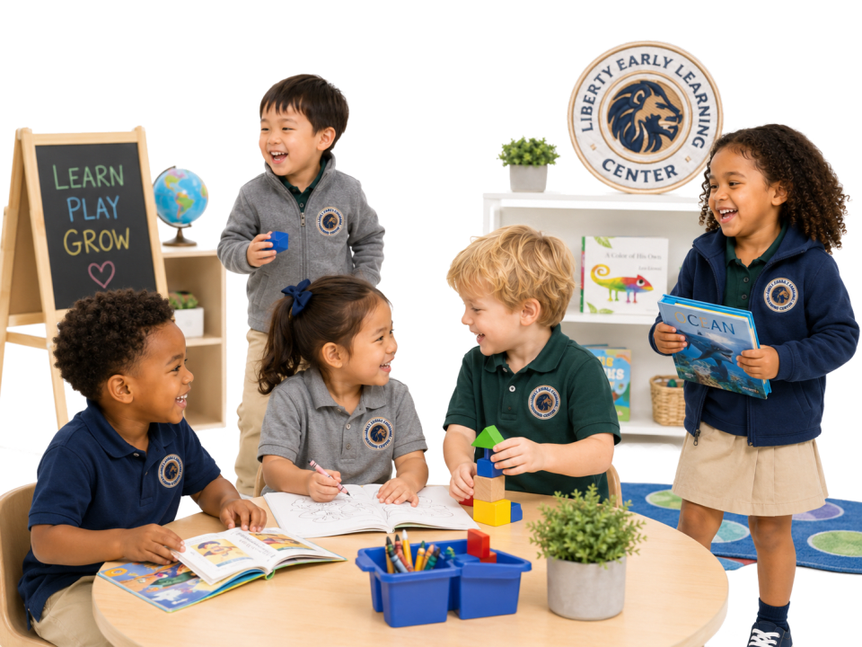 Early learning classroom children graphic for a school apparel or campaign concept.