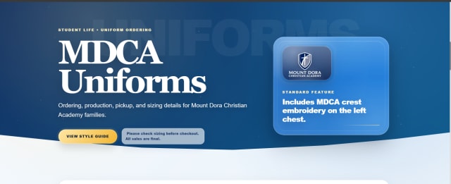MDCA Uniforms homepage preview