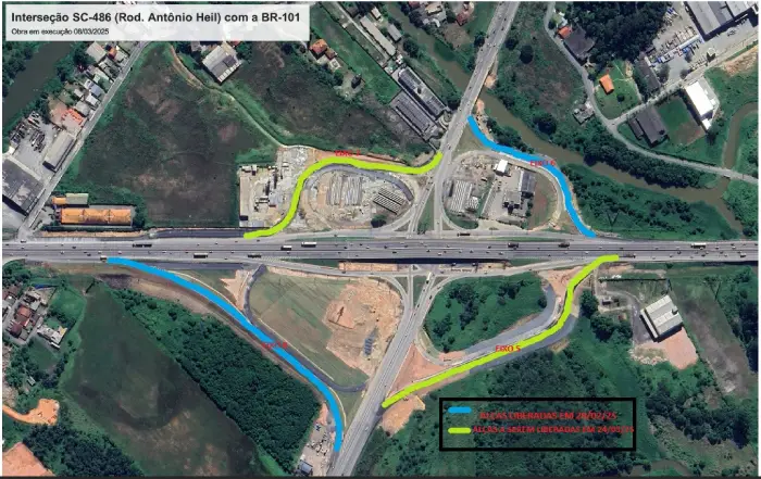 Novas alças de acesso na BR-101 com SC-486 avançam mobilidade Novas alças de acesso na BR-101 com SC-486 avançam mobilidade