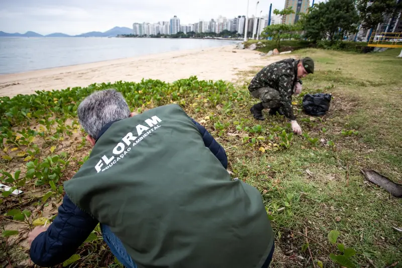 Floram e Exército recolhem lixo na Beira-Mar Norte Floram e Exército recolhem lixo na Beira-Mar Norte