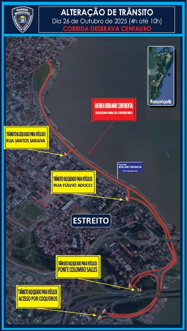 Evento esportivo altera trânsito no continente domingo