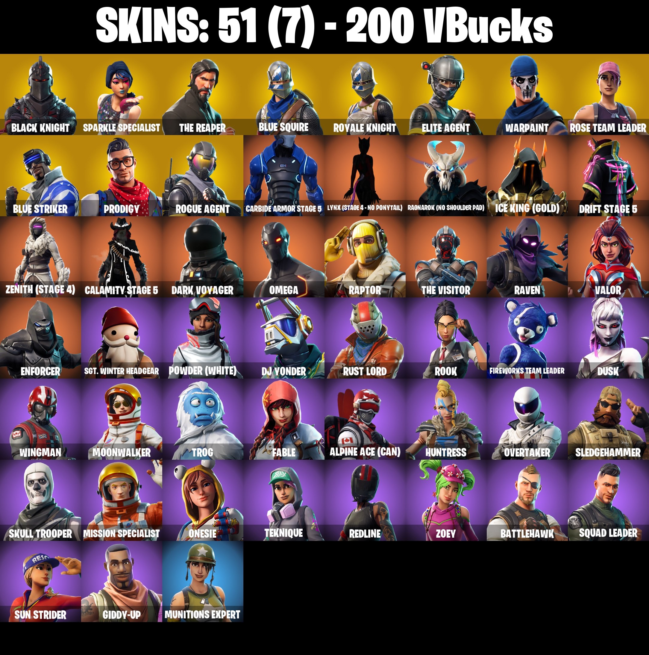 Fortnite Account ( PLAYSTATION / XBOX / PC / MOBILE / NINTENDO ) Black Knight, OG STW, The Reaper (51 Skins)