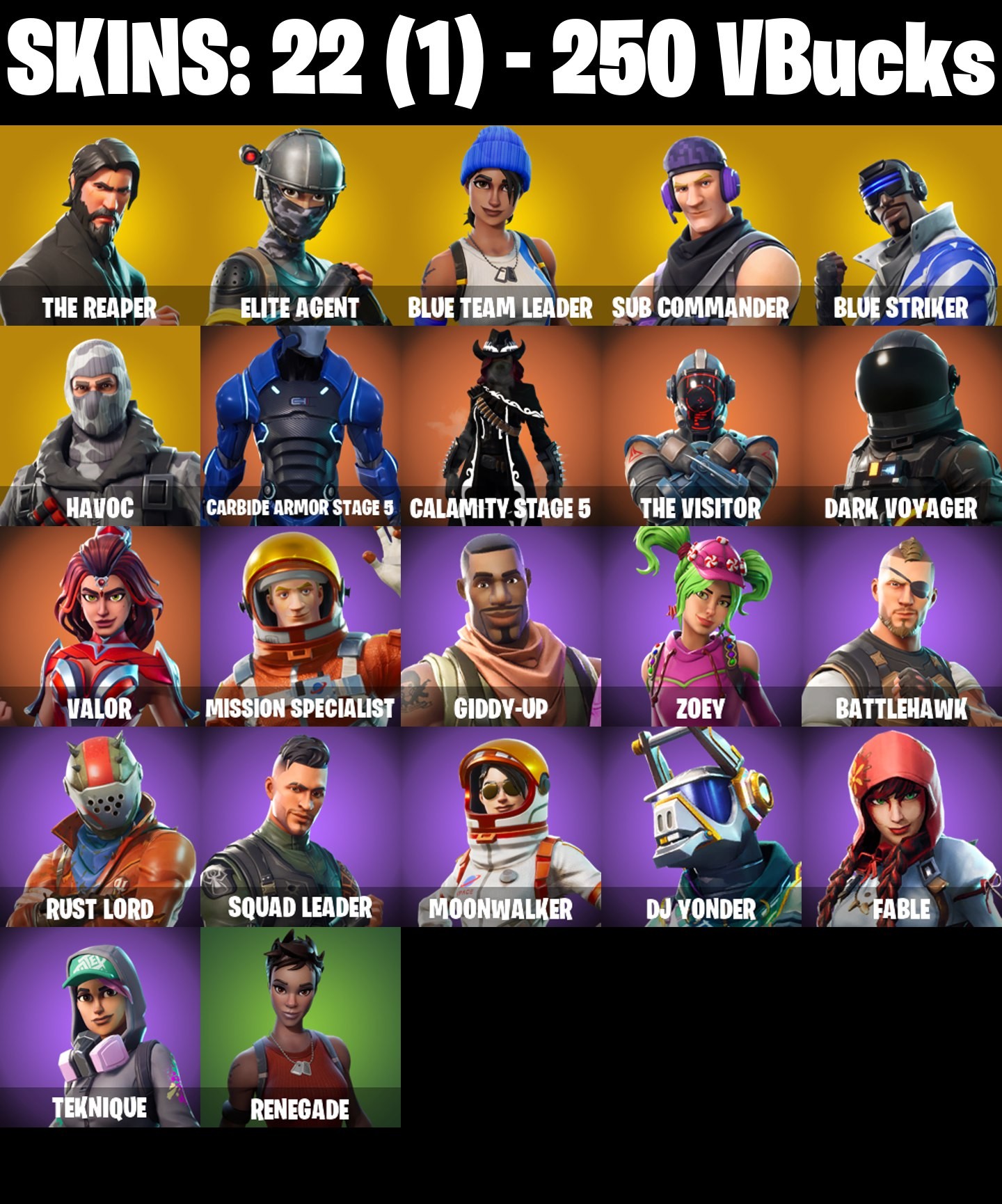 Fortnite Account ( PLAYSTATION / XBOX / PC / MOBILE / NINTENDO ) The Reaper, Mako (22 Skins)