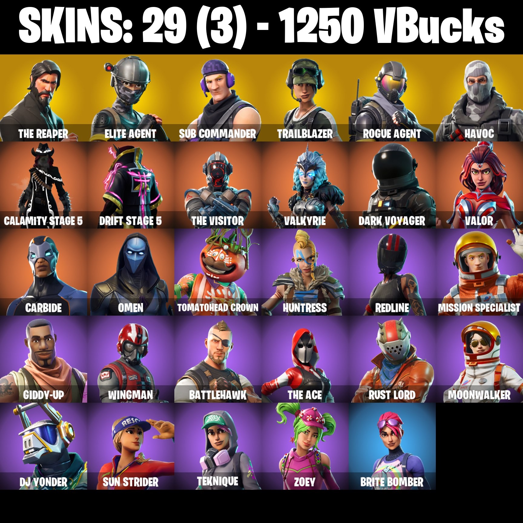 Fortnite Account ( PLAYSTATION / XBOX / PC / MOBILE / NINTENDO ) The Reaper, Havoc (29 Skins)