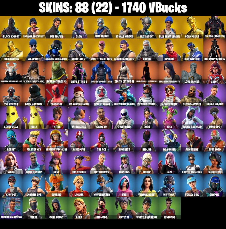 Fortnite Account ( PLAYSTATION / XBOX / PC / MOBILE / NINTENDO ) Black Knight, The Reaper, Glow, Floss (88 Skins)