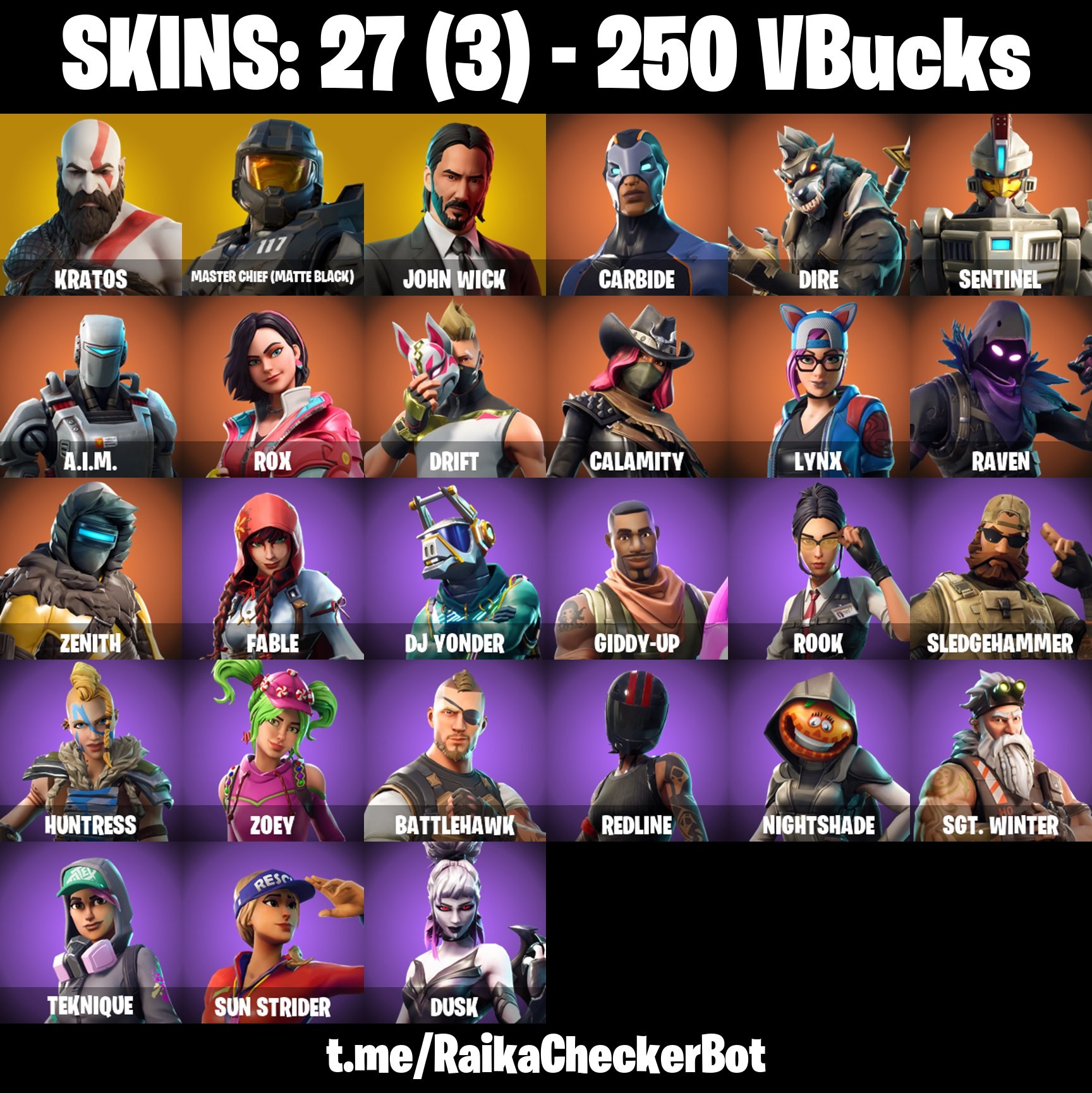 Fortnite Account ( PLAYSTATION / XBOX / PC / MOBILE / NINTENDO ) Leviathan Axe, Kratos, John Wick, Master Chief, Drift (27 Skins)