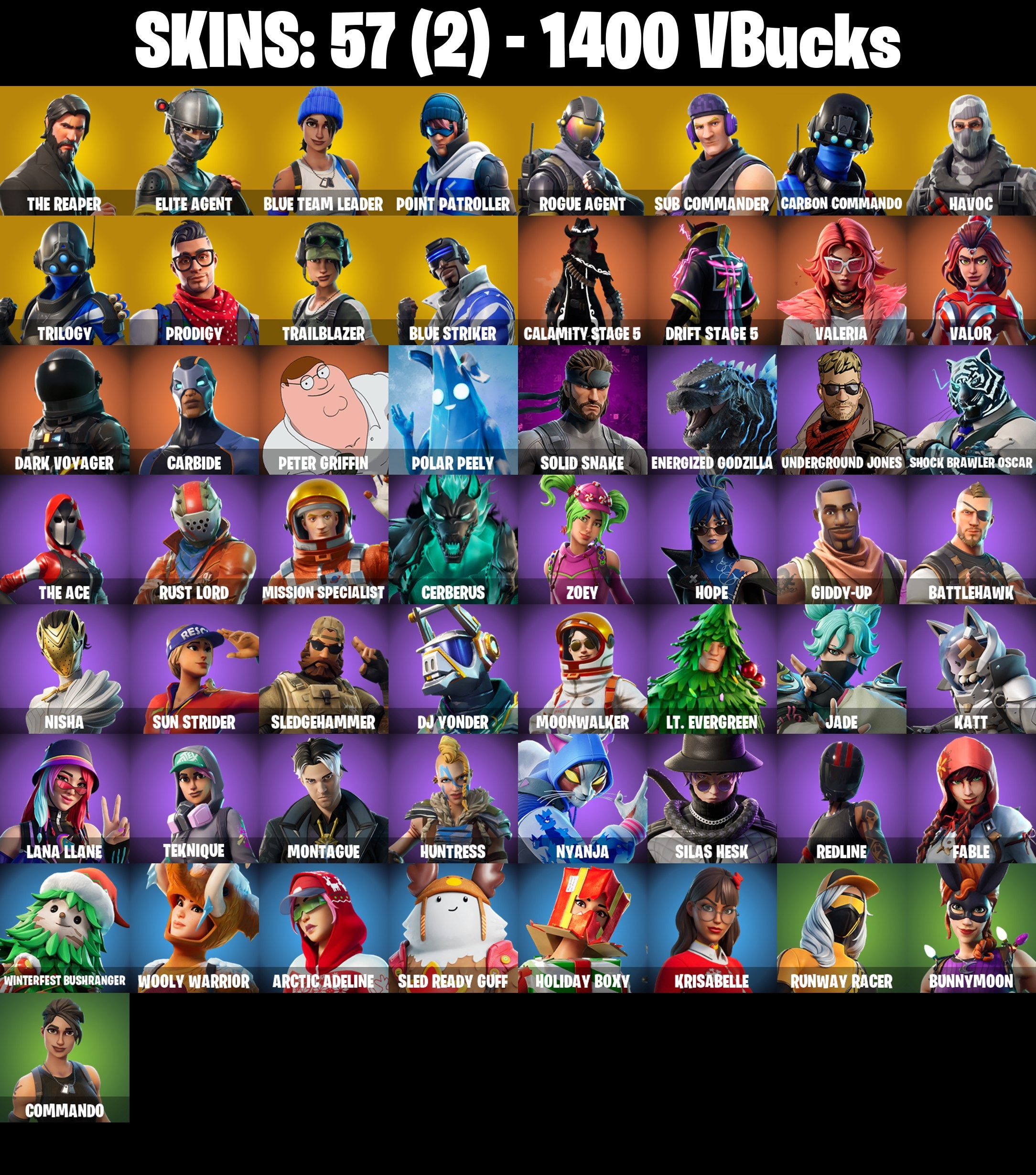 Fortnite Account ( PLAYSTATION / XBOX / PC / MOBILE / NINTENDO ) The Reaper (57 Skins)