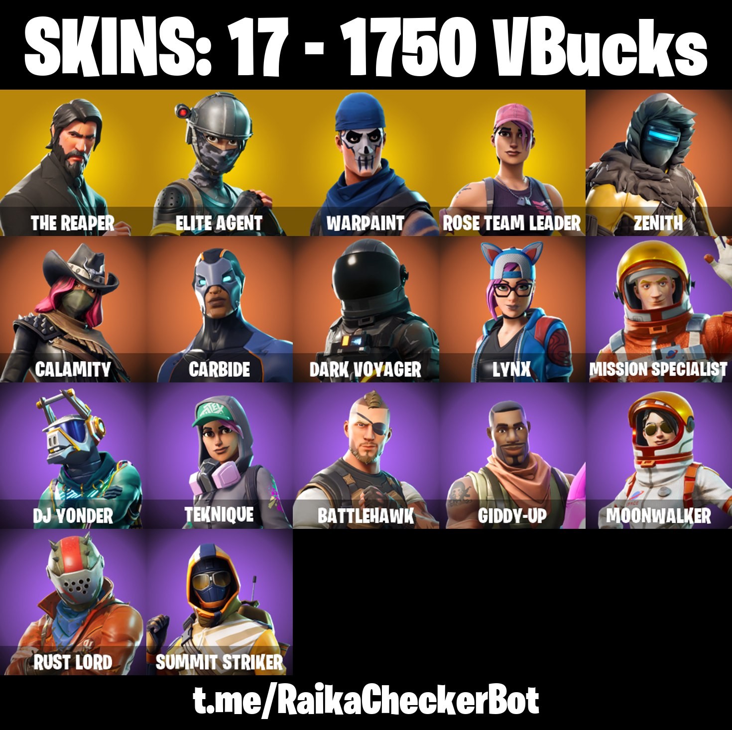 Fortnite Account ( PLAYSTATION / XBOX / PC / MOBILE / NINTENDO ) The Reaper, Zenith, Calamity, OG STW (17 Skins)