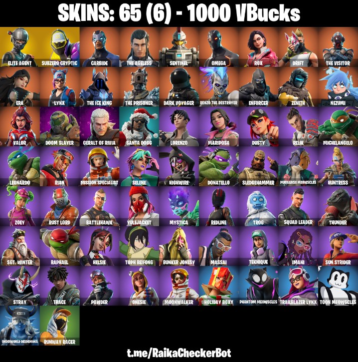 Fortnite Account ( PLAYSTATION / XBOX / PC / MOBILE / NINTENDO ) Elite Agent, Subzero Cryptic, Santa Dogg, Omega (65 Skins)