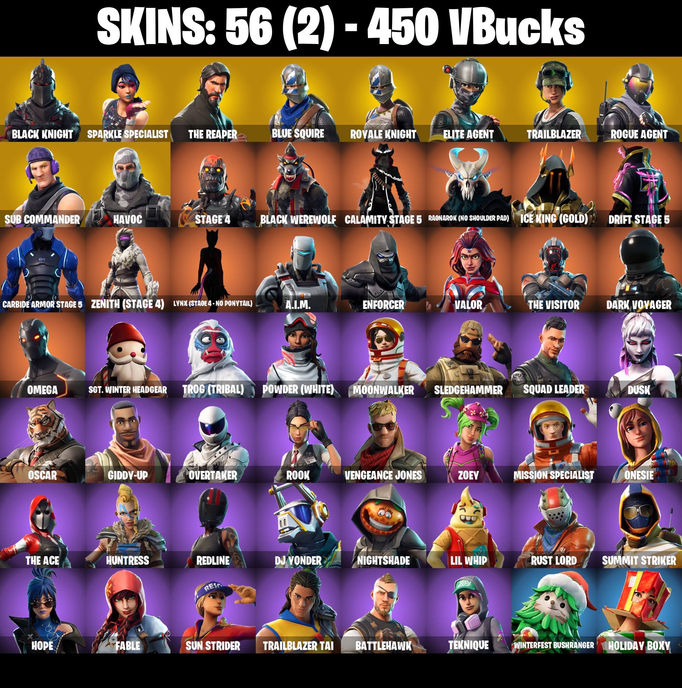 Fortnite Account ( PLAYSTATION / XBOX / PC / MOBILE / NINTENDO ) Black Knight, The Reaper (56 Skins)