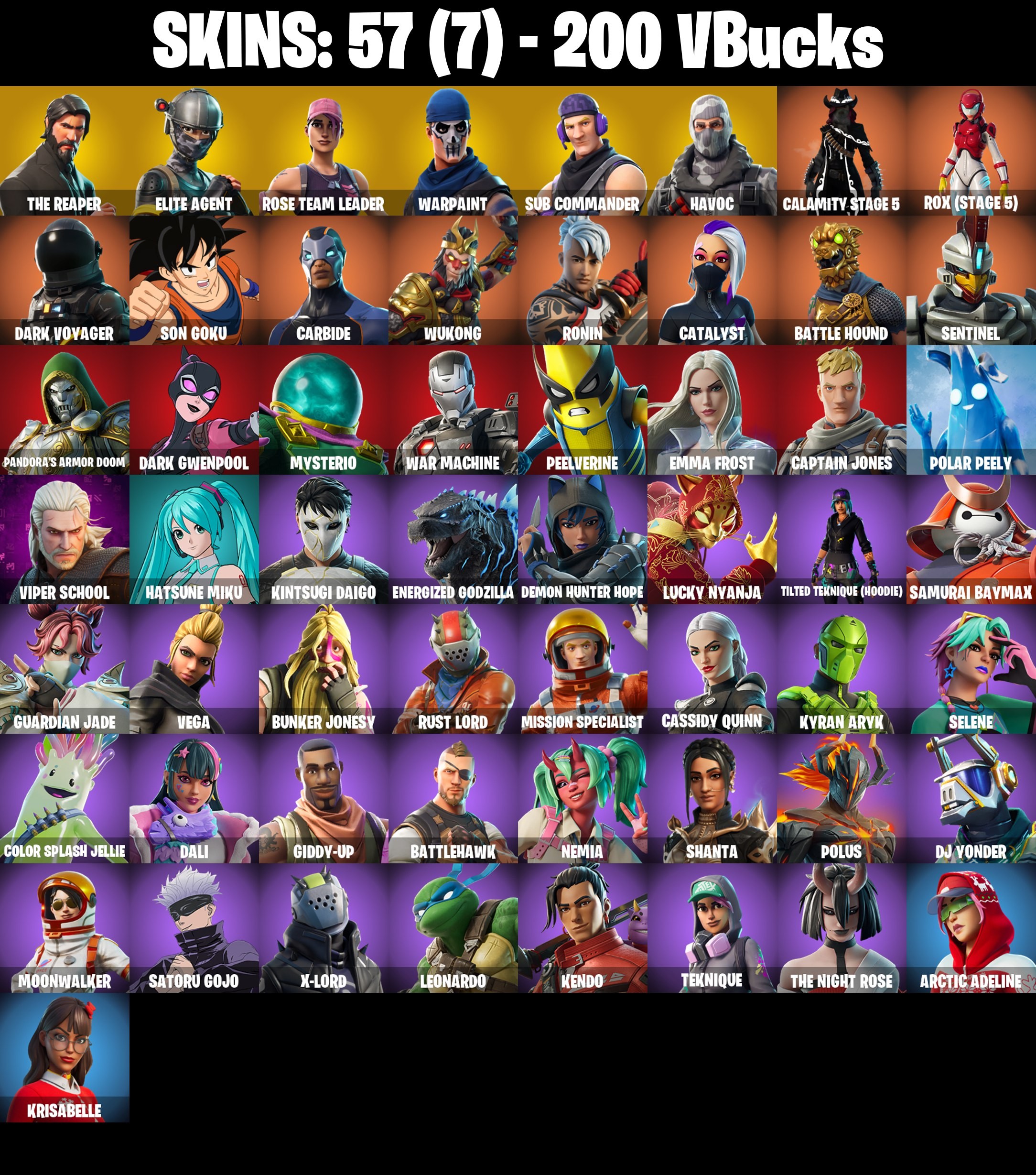Fortnite Account ( PLAYSTATION / XBOX / PC / MOBILE / NINTENDO ) The Reaper, OG STW (57 Skins)