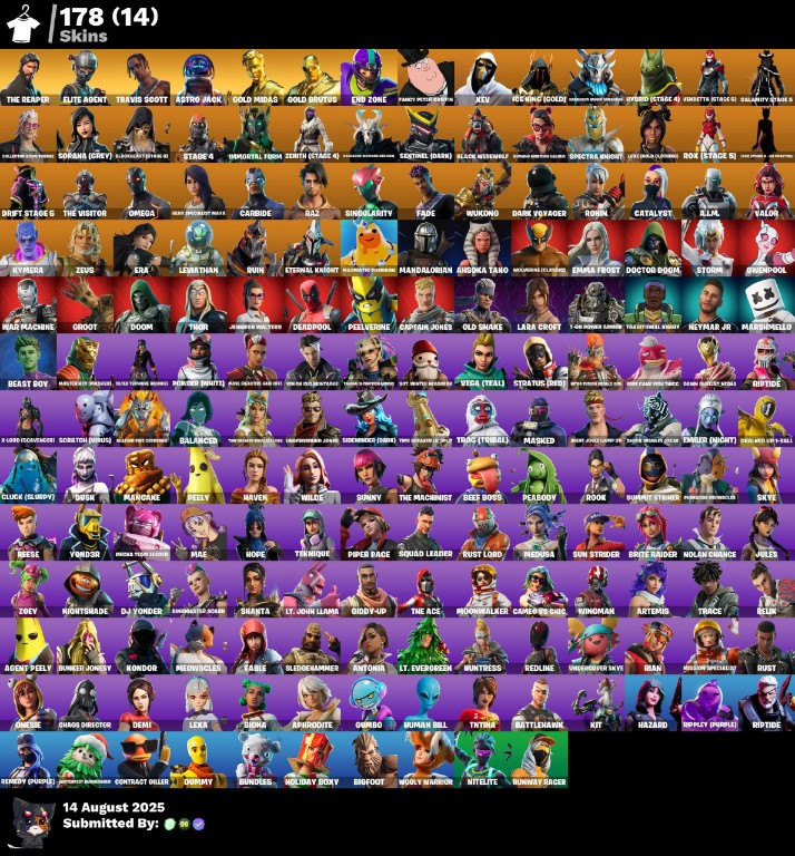Fortnite Account ( PLAYSTATION / XBOX / PC / MOBILE / NINTENDO ) Travis Scott, The Reaper, Elite Agent, Astro Jack, Mako, Gold Midas, Gold Brutus (178 Skins)
