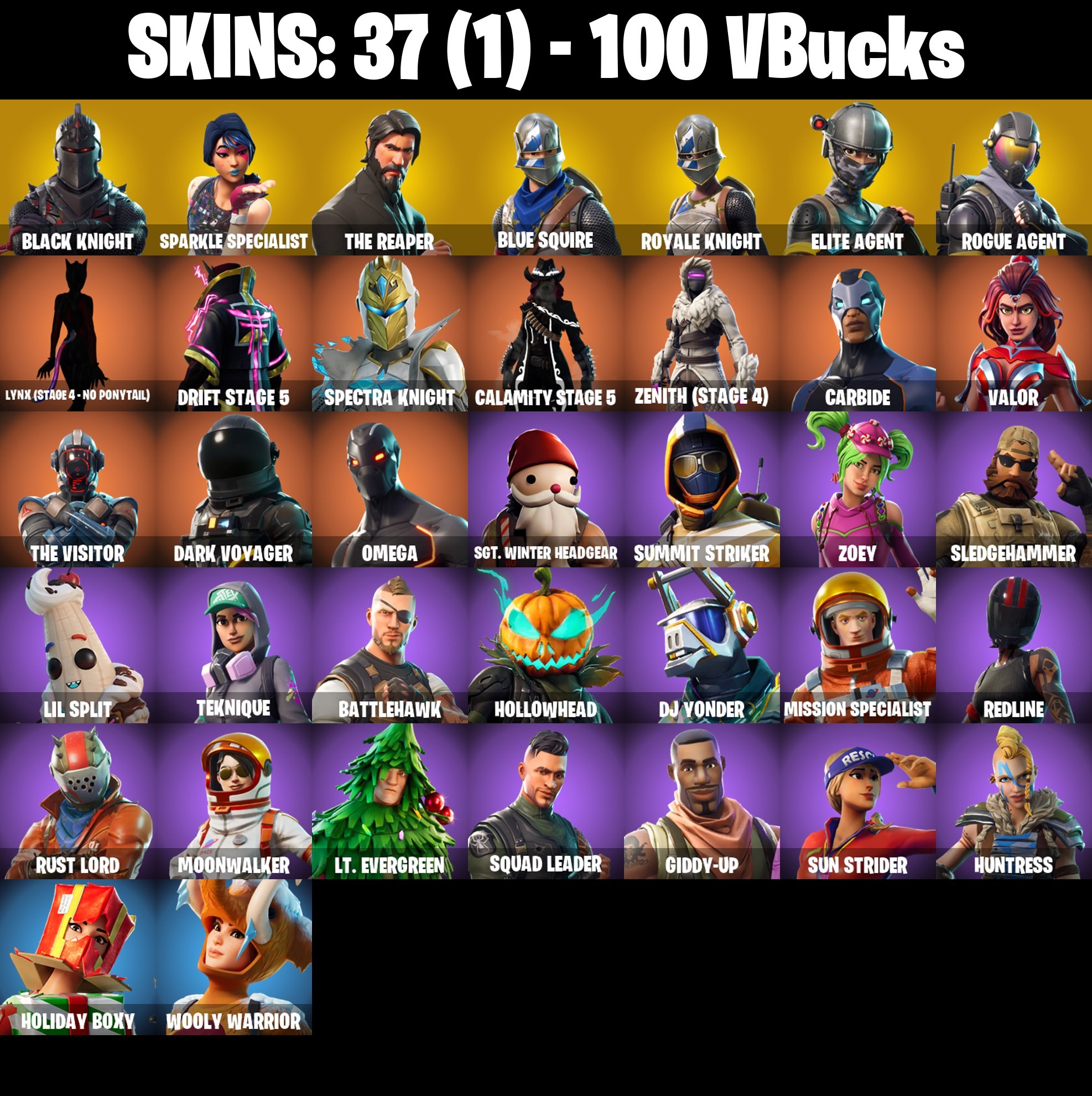 Fortnite Account ( PLAYSTATION / XBOX / PC / MOBILE / NINTENDO ) Black Knight, The Reaper, Mako (37 Skins)