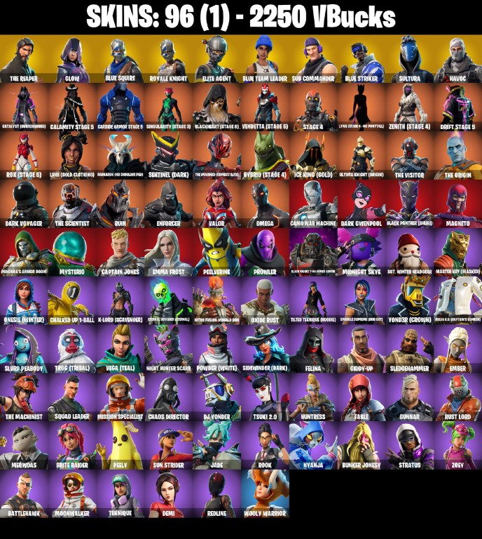 Fortnite Account ( PLAYSTATION / XBOX / PC / MOBILE / NINTENDO ) The Reaper, Glow, Blue Squire (96 Skins)