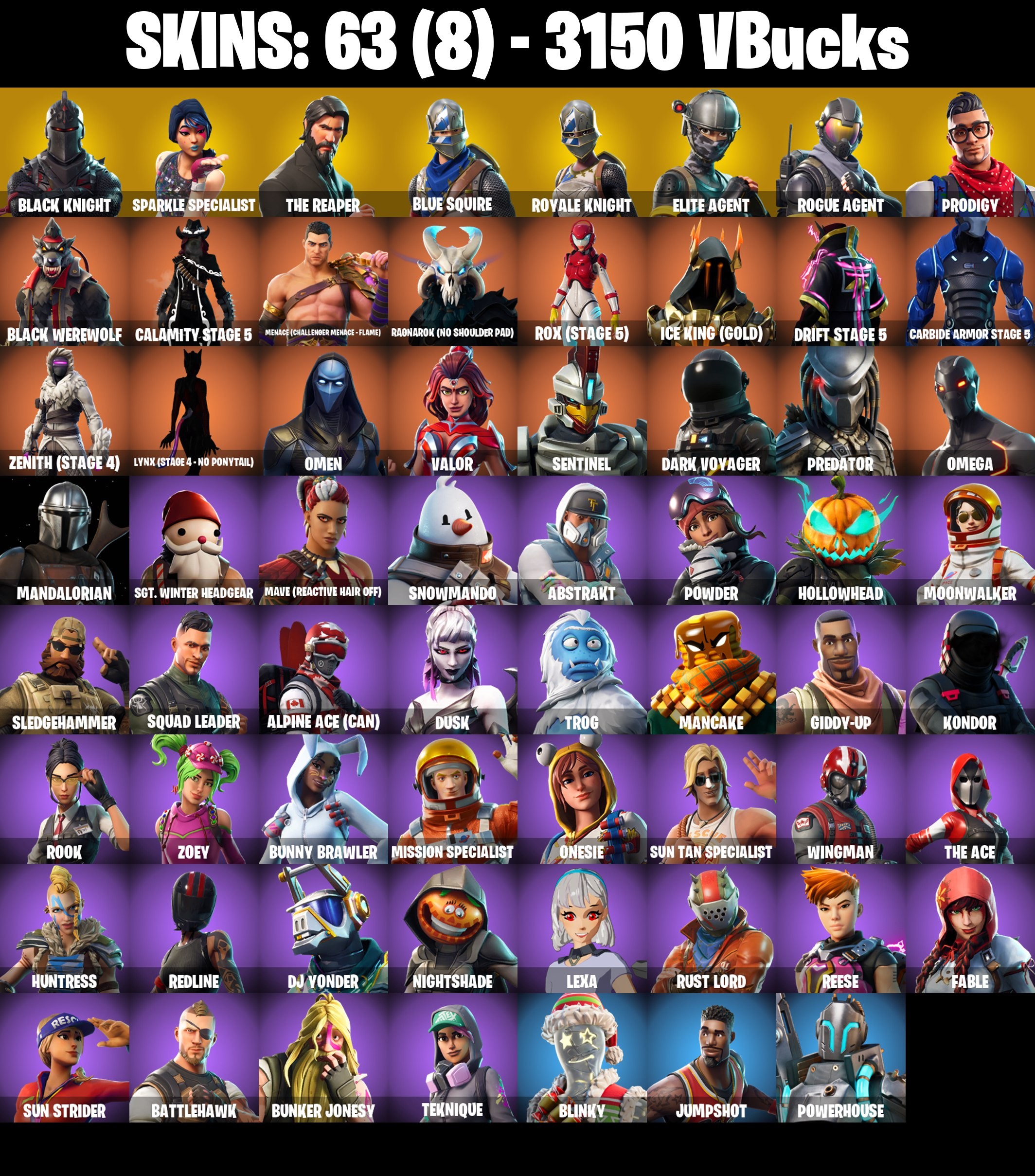 Fortnite Account ( PLAYSTATION / XBOX / PC / MOBILE / NINTENDO ) Black Knight, The Reaper, Mako (63 Skins)